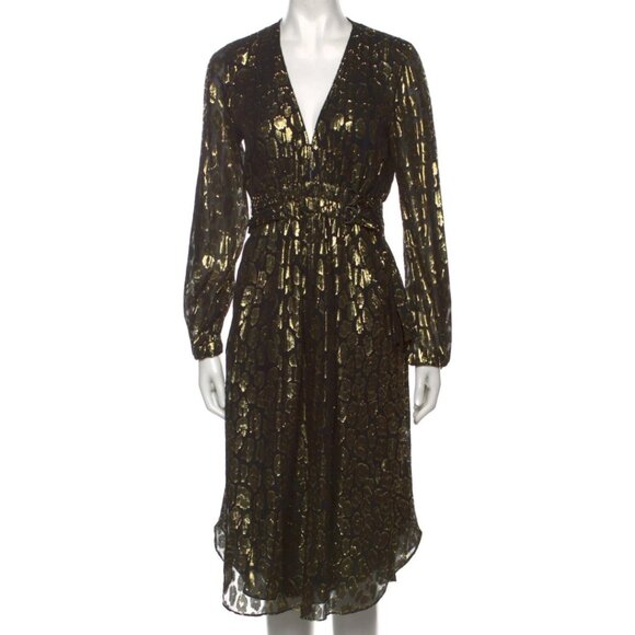 A.L.C. X Barney’s NYC Samantha Silk A-line Midi Dress Animal Print Metallic - Picture 2 of 8